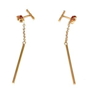 14k Gold Bar Dangle Front Back Earrings2 inch long